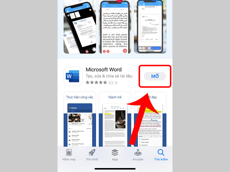 Nhấn Mở để sử dụng Word