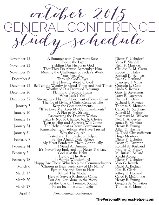 Fall 2015 General Conference Study Schedule