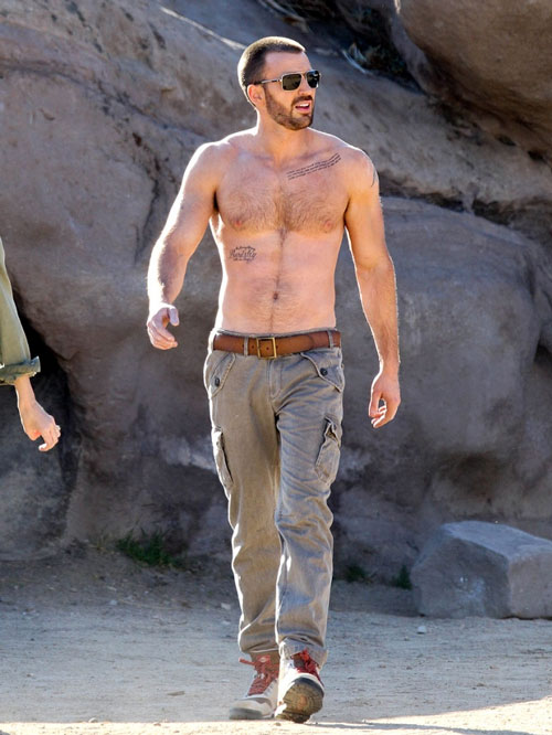Chris Evans shirtless and looking absolutely fab was photographed at a