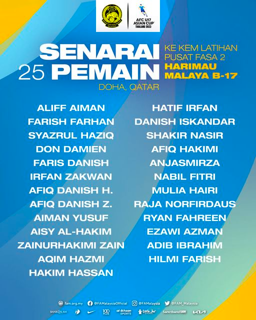 Senarai Pemain Malaysia B17 Dipanggil!