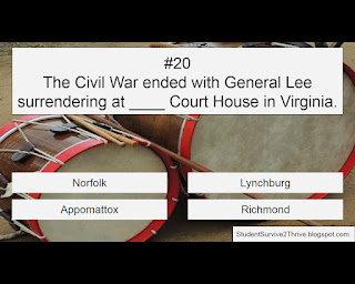 The Civil War ended with General Lee surrendering at ____ Court House in Virginia. Answer choices include: Norfolk, Lynchburg, Appomattox, Richmond