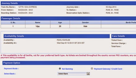 Make Payment for Railway Ticket Booking