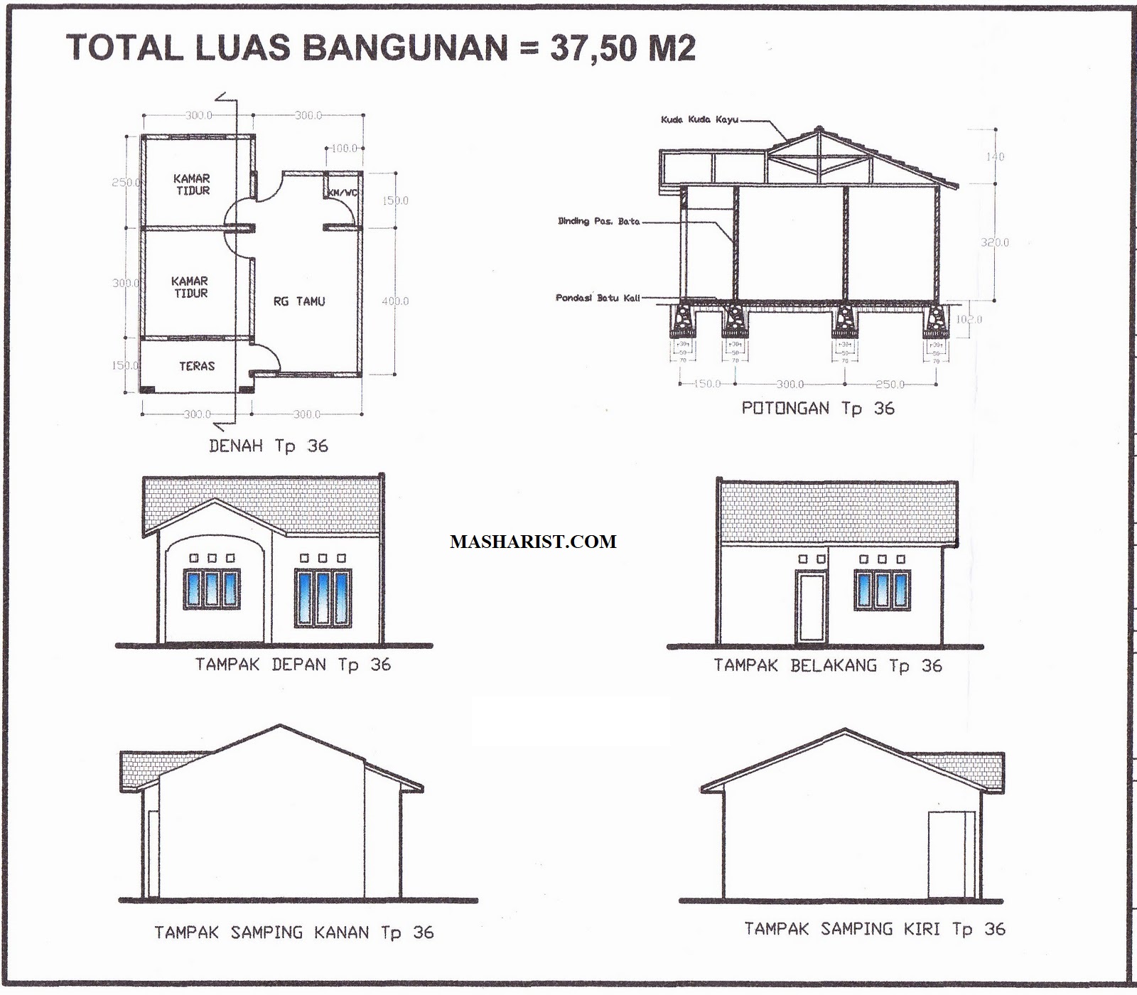  Denah  Rumah  Lengkap  Dengan  Tampak  Dan Potongan Sekitar Rumah 