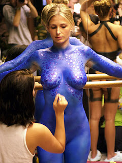 Sexy Twins Girl Blue Body Painting