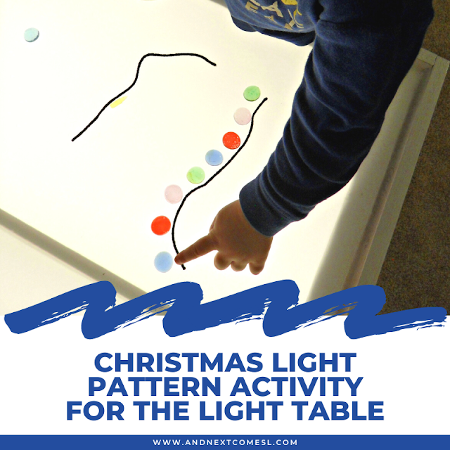 Christmas light pattern activity for kids on the light table - great for toddlers and preschoolers!