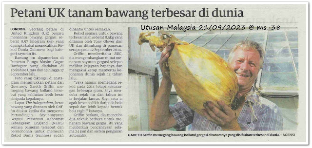 Petani UK tanam bawang terbesar di dunia - Keratan akhbar Utusan Malaysia 21 September 2023