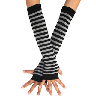 gothic emo striped black and grey arm warmer gloves fingerless