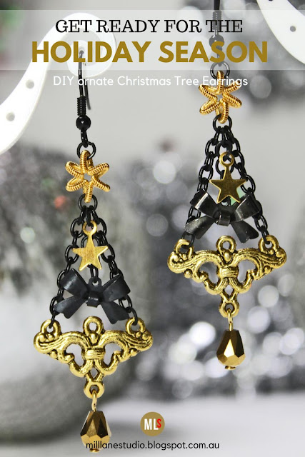 Black and Gold Christmas Tree earrings