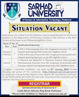 Teaching Excellence in Peshawar: Faculty Opportunities at SUIT