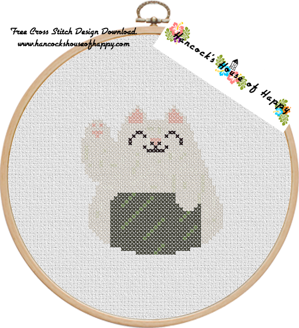 Sushi Cat Cross Stitch Design: Maneki Neko Onigiri (Lucky Cat Onigiri) Free Cross Stitch Pattern to Download