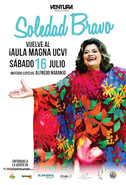 Soledad Bravo Vuelve  con su canto al aula magna de la UCV sábado 15 de julio. 5PM