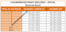 Calendário do PASEP 2015 Oficial