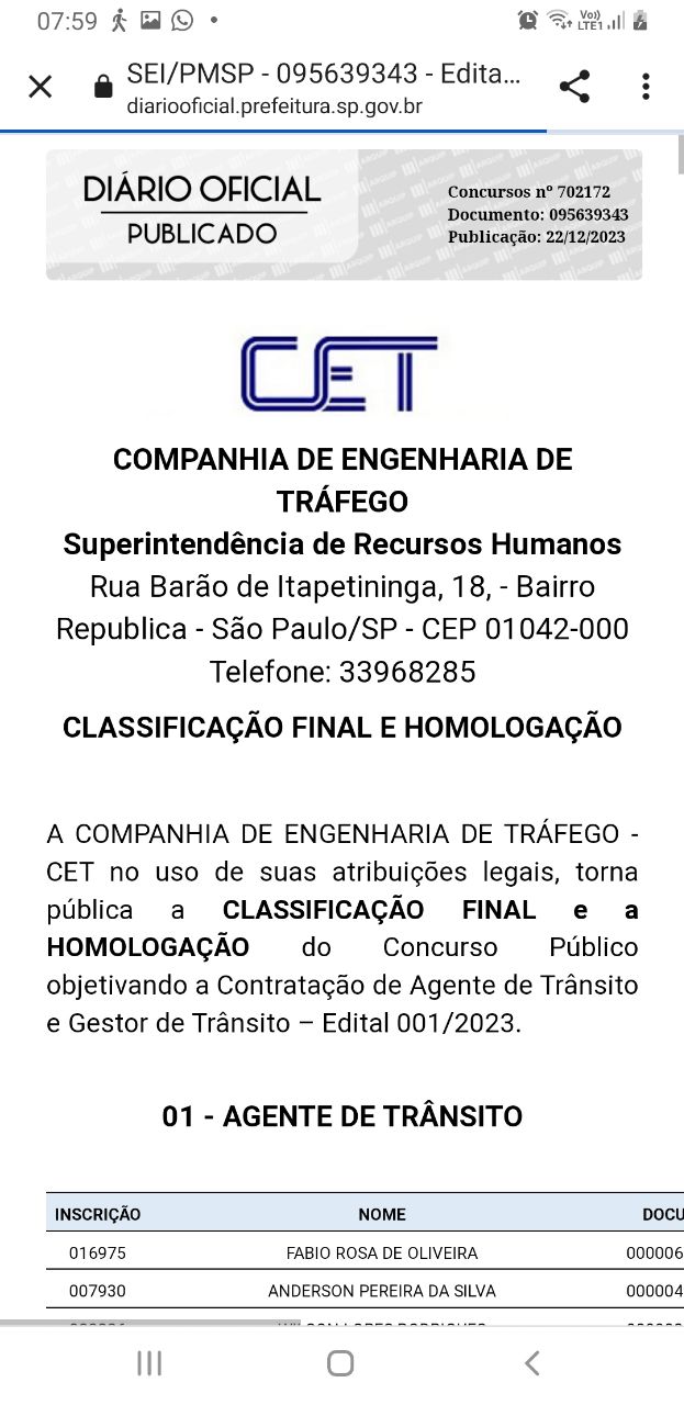 Concurso CET: CLASSIFICAÇÃO FINAL e a HOMOLOGAÇÃO 