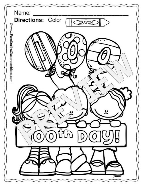  100th Day of School Color For Fun coloring pages from Fern Smith's Classroom Ideas at TeacherspayTeachers. 