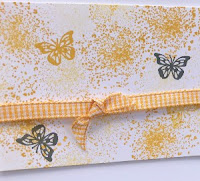 detailed view of hand stamped slim line card using beauty abounds stampset
