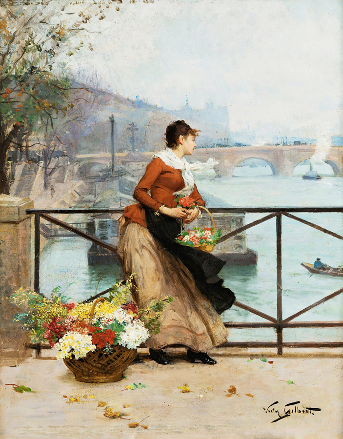 The Flower Vendor On The Pont Des Arts, Paris by Victor Gabriel Gilbert