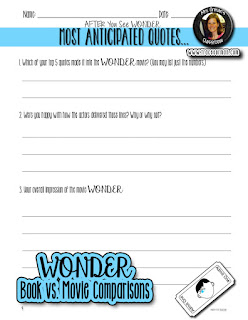 Wonder book and movie favorite quotes activities  www.traceeorman.com