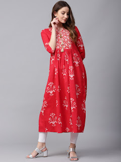 Jaipur Kurti Women Red Printed A-Line Kurta