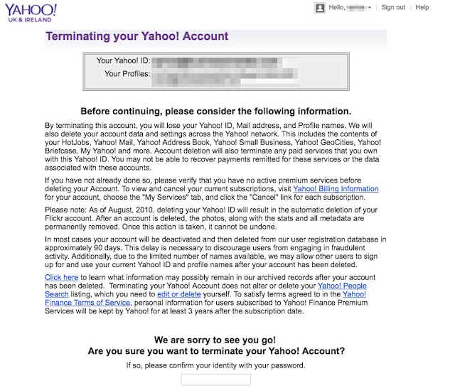 Terminating your Yahoo! account