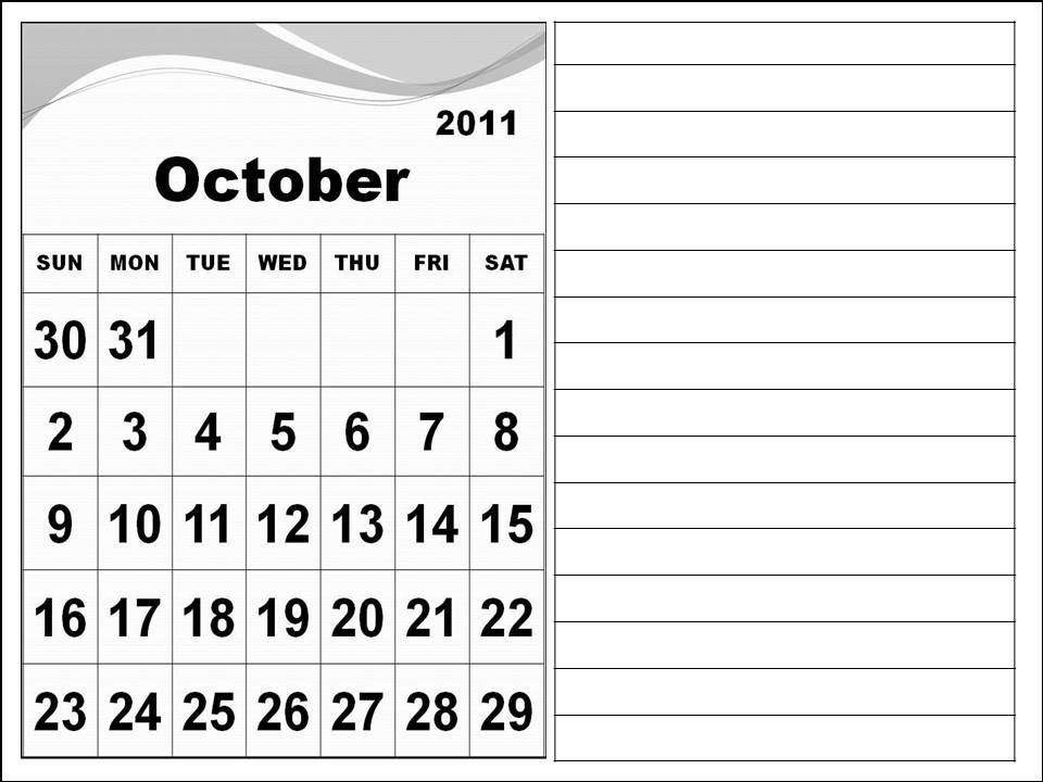 october calendar 2011. Calendar 2011 October with