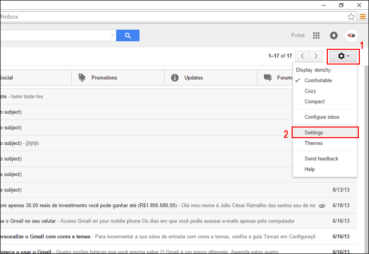 Como mudar idioma do Gmail