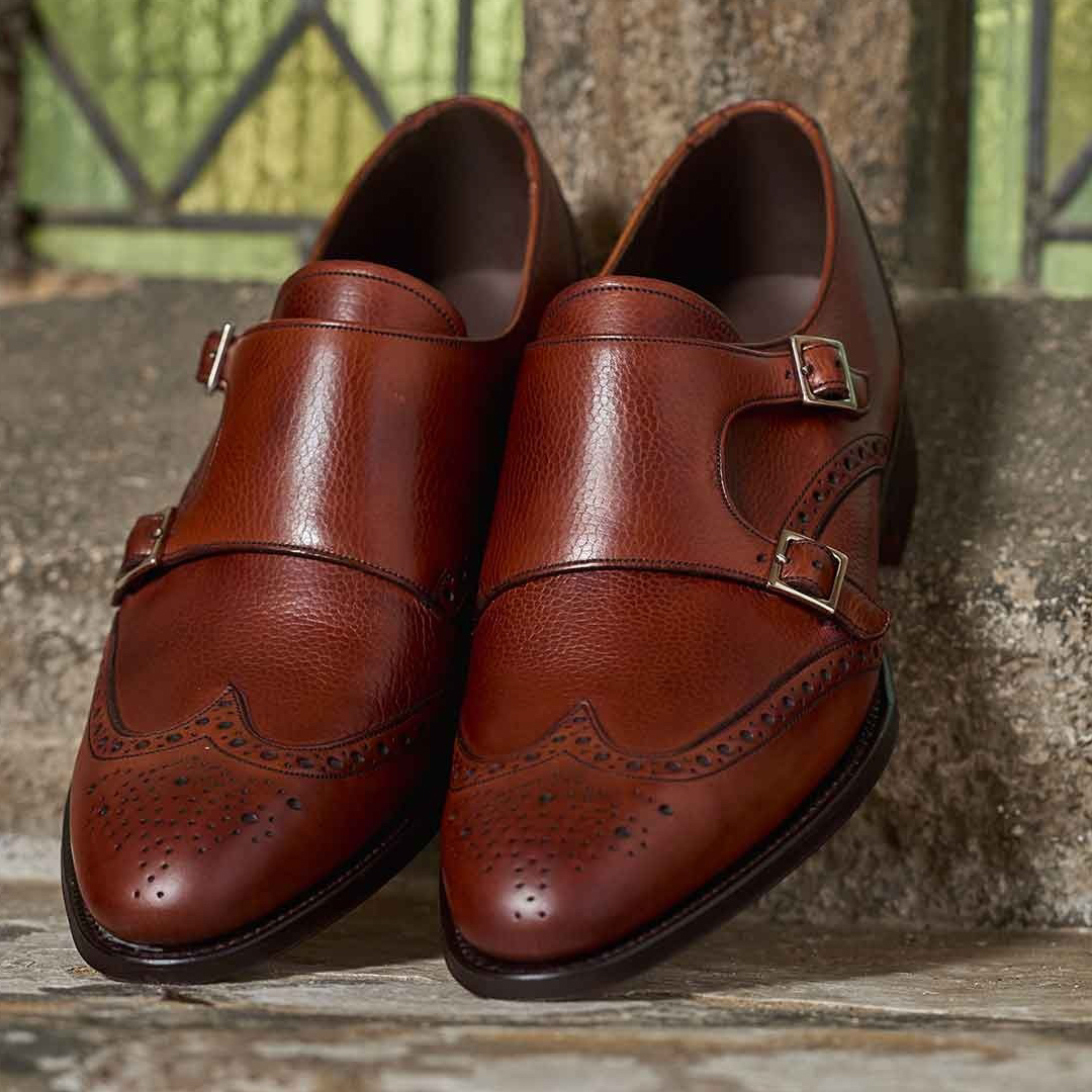 Double monk strap shoes for men