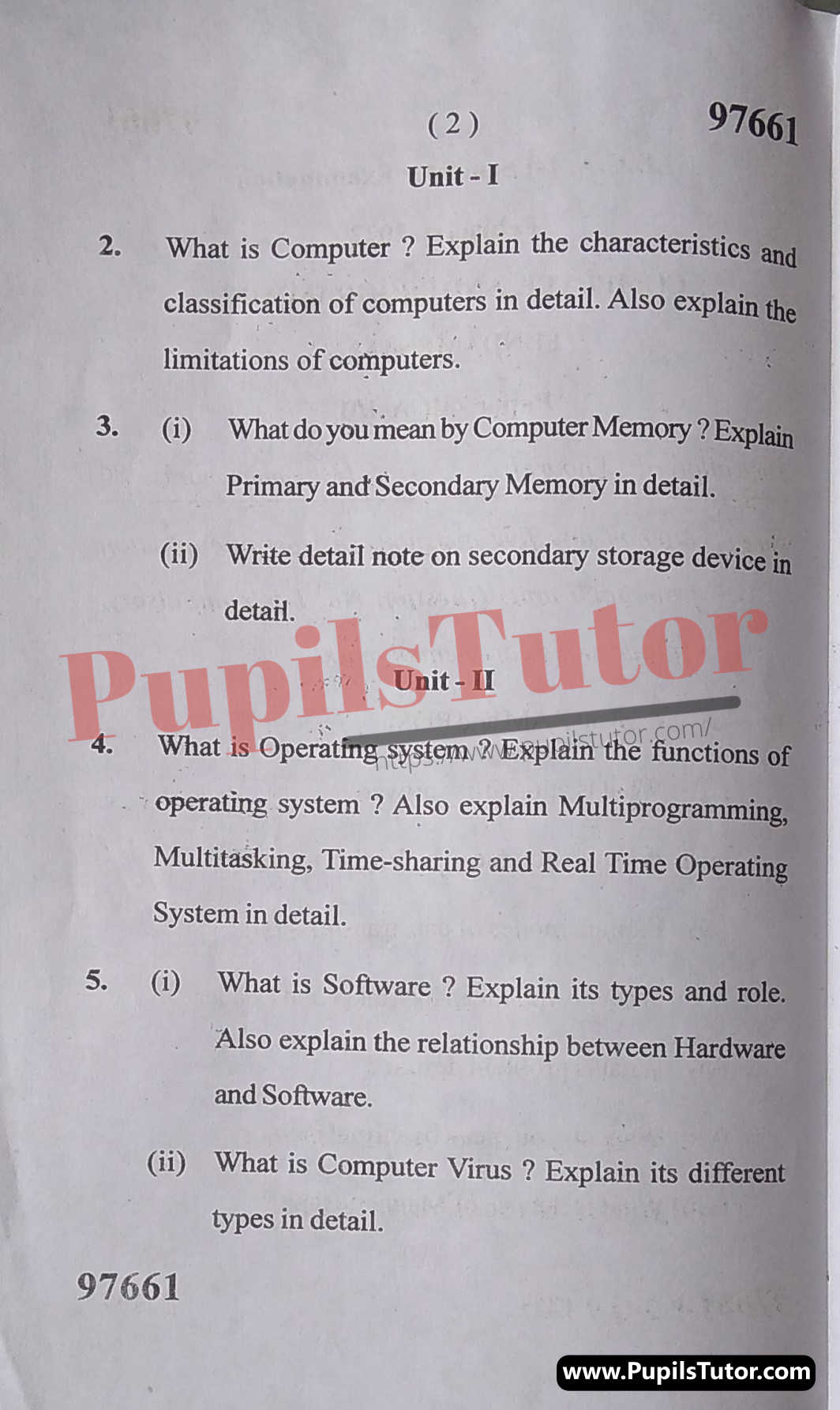 M.D. University B.C.A Computer And Programming Fundamentals (BCA-101) First Semester Important Question Answer And Solution - www.pupilstutor.com (Paper Page Number 2)