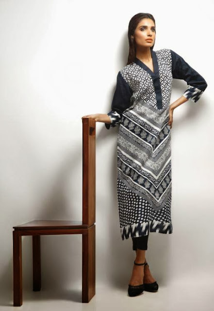 Khaadi Stylish Winter Wear Collection Black & White Dresses 2013-14 For Girls & Women