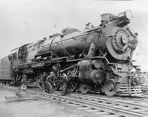 Vintage photograph of a train on railway tracks