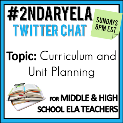 Join secondary English Language Arts teachers Sunday evenings at 8 pm EST on Twitter. This week's chat will be about curriculum and unit planning.