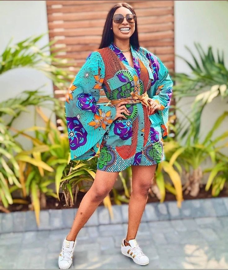 Ankara short flare gown with sneakers