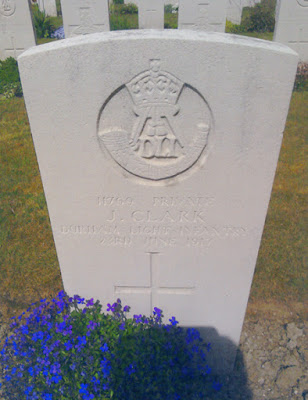 Joseph's original headstone, showing the name Clark, with thanks to the Malia Family