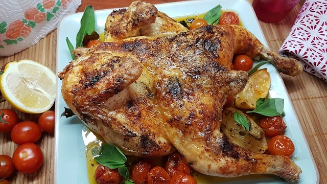 Pollo asado con tomates
