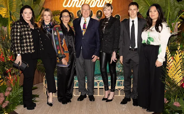 Princess Charlene wore tweet blazer and black leather pants. Princess Stephanie, Marie Ducruet and Camille Gottlieb