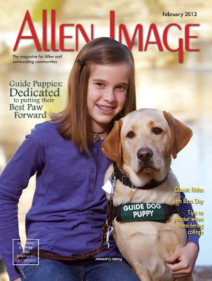 Hannah and yellow Lab Fred on cover of magazine