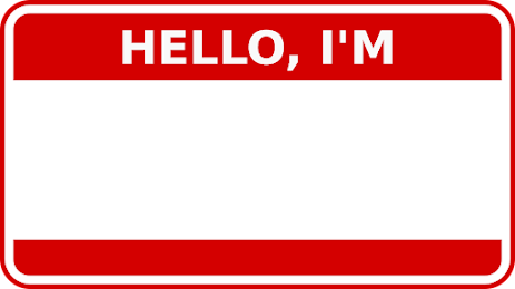 A stick-on name tag that says "Hello, I'm..." but is blank