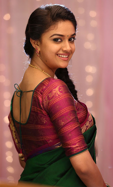 Tollywood Actress Keerthi Suresh Hot Pic in Green color Saree