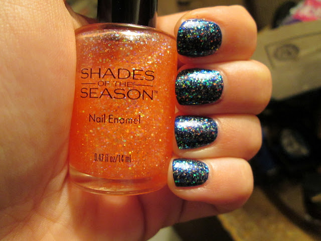 shades of the season, navy blue frost, nail polish, multi-colored glitter, new years eve nails, cvs