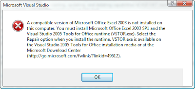 A compatible version of Excel 2003 is not installed on this computer