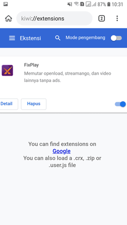 ekstensi chrome fixplay pemutar video di browser android
