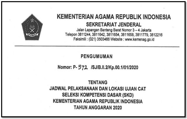 Jadwal dan Lokasi CAT SKD Kemenag Tahun Anggaran 2020