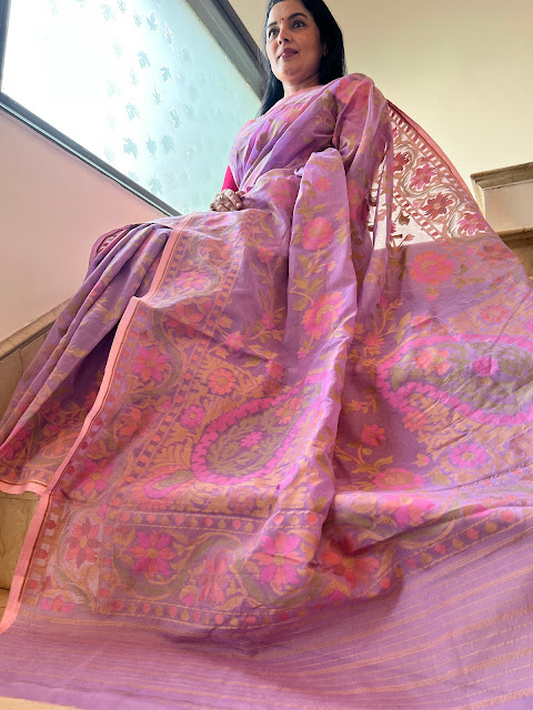 Mauve cotton jamdani saree