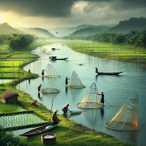 fisherman catching hilsha fish