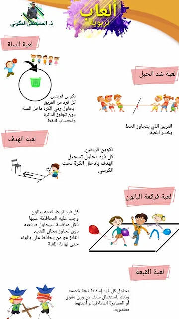 ملصق لألعاب تربوية يمكن اعتمادها في يوم التعاون المدرسي