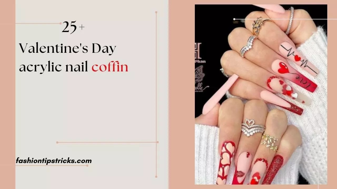 Valentine's Day acrylic nail coffin
