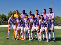 REAL VALLADOLID C. F. - Temporada 2018-19 - Masip, Salisu, Pedrosa, Kiko Olivas, Borja Fernández y Chris Ramos; Alejandro Carrascal, Moi, Toni, Javi Moyano y David Mayoral. MÁLAGA C. F. 0 REAL VALLADOLID 0. 27/07/2018. Partido amistoso. Coín, Málaga, Ciudad Deportiva José Burgos.