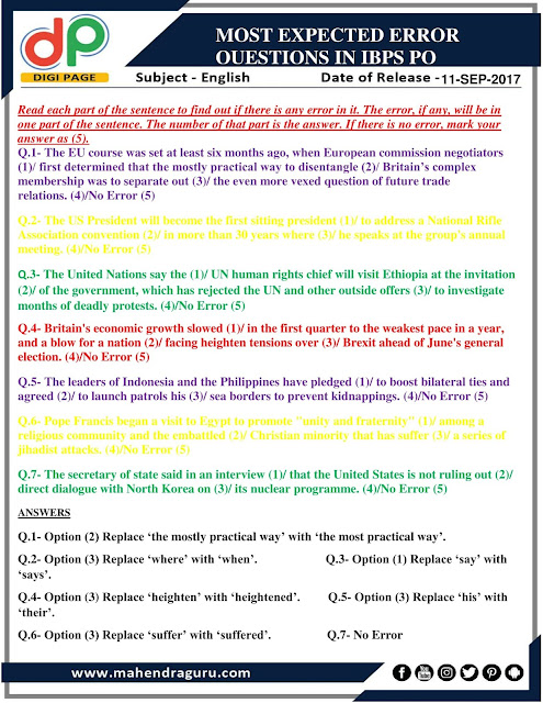 DP | Most Expected Error Questions in IBPS PO | 11 - 09 - 2017