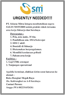 Urgently Needed PT. Selaras Mitra Integra Surabaya Terbaru Maret 2018