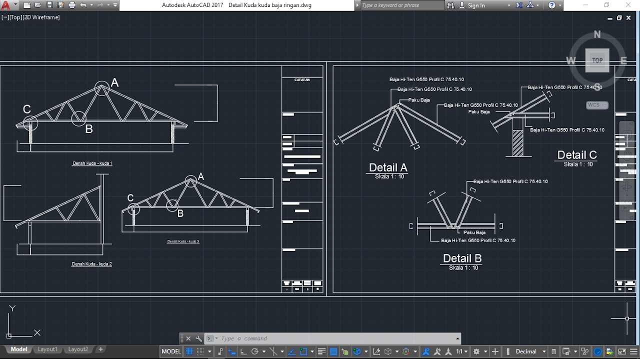 Download Gambar Kerja Detail Kuda Kuda Baja Ringan Format Autocad DWG