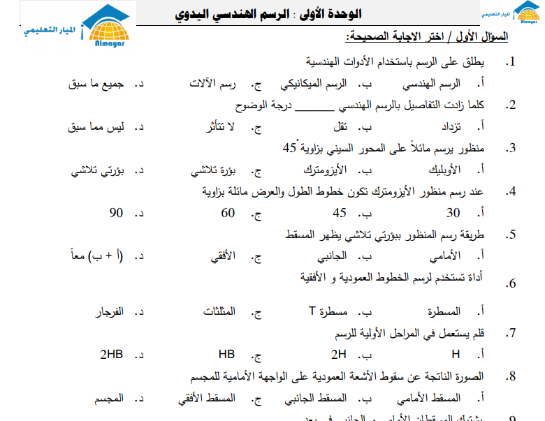 أسئلة مراجعة في مادة التكنولوجيا للصف الحادي عشر - الفصل الأول